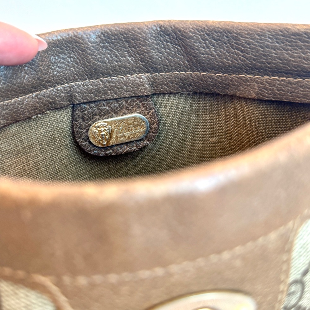 Gucci Vintage Crossbody Coated Canvas Shoulder Bag GG Monogram Leather Trim - Picture 13 of 17